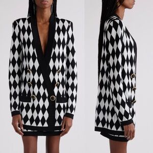 🖤SOLD🖤 NWT Balmain Diamond Jacquard Six-Button Knit Jacket Size 4 US / 36 FR